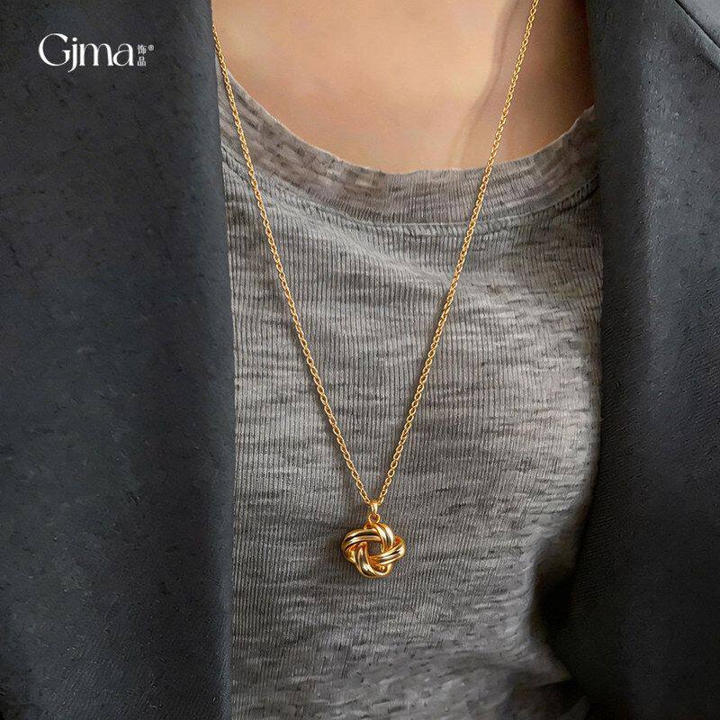 电镀花朵18k毛衣链吊坠打结轻奢小众女旋涡项链韩系简约真金项饰