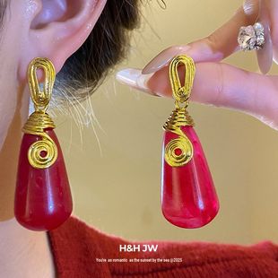 复古耳钉树脂耳环吊坠宫廷风银针耳饰水滴vintage高级感轻奢中古