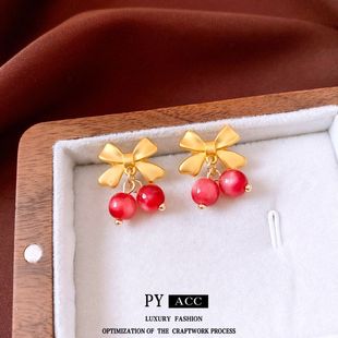 简约耳环气质百搭吊坠蝴蝶结银针vintage轻奢风优雅中古耳饰耳钉