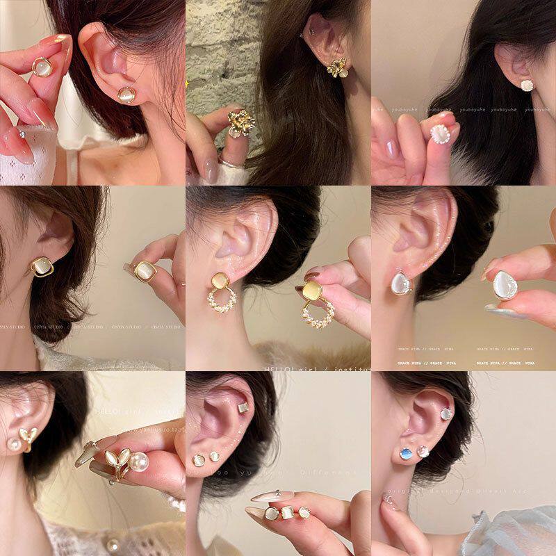 复古猫眼石气质耳饰耳环法式女