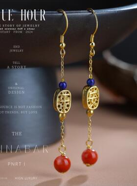 Bluehour饰品新中式天然南红耳环女款平安镂空纯银耳饰母亲节礼物