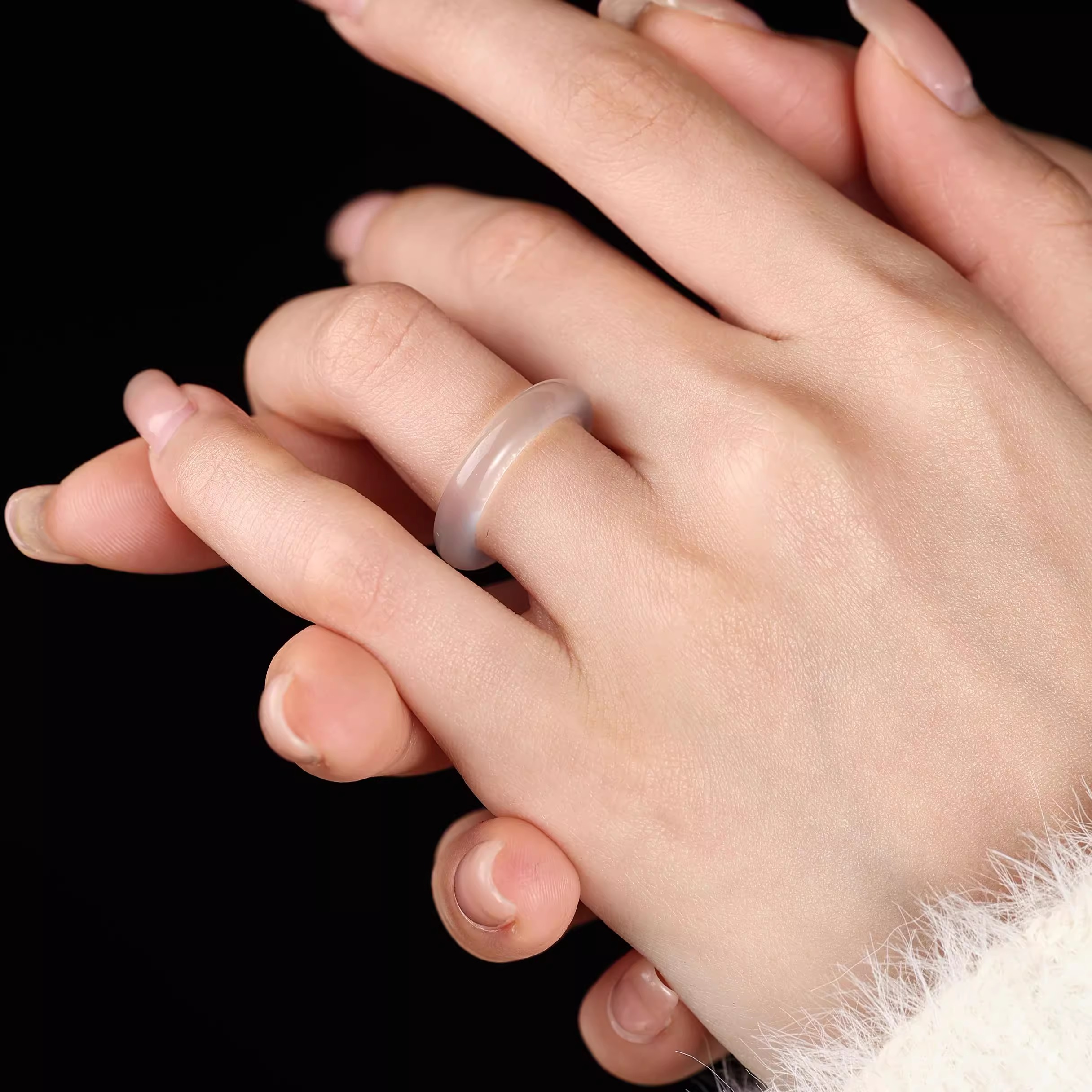 Blue hour七夕节天然高冰玛瑙戒指女款高级清冷感天然玉石素圈