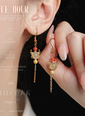 Blue hour新中式龙头天然和田玉耳环女款本命年天然玉石耳坠耳饰