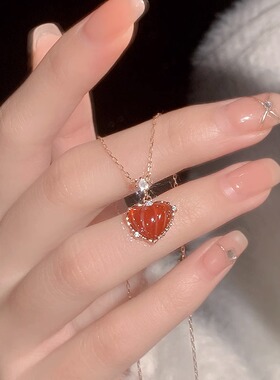 Bluehour小爱心红玛瑙项链女生轻奢小众纯银项链520情人节礼物