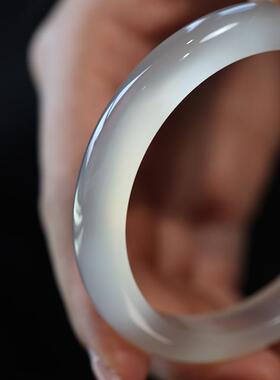 Blue hour天然冰种玉髓平安镯冰透白玉髓高冰毕业级手镯清冷感