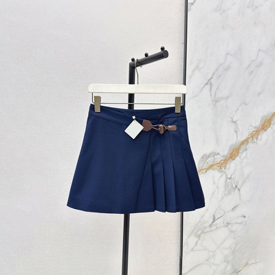 一片式外层门襟高腰百褶短半裙女