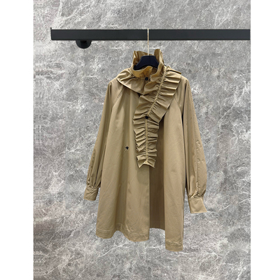 纯棉荷叶边衬衫连衣裙A字短裙女