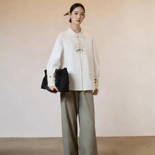 Miele Kohler新中式刺绣提花长袖衬衫女中国风复古上衣MKOKQ8237