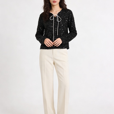 设计感细闪亮片长袖上衣