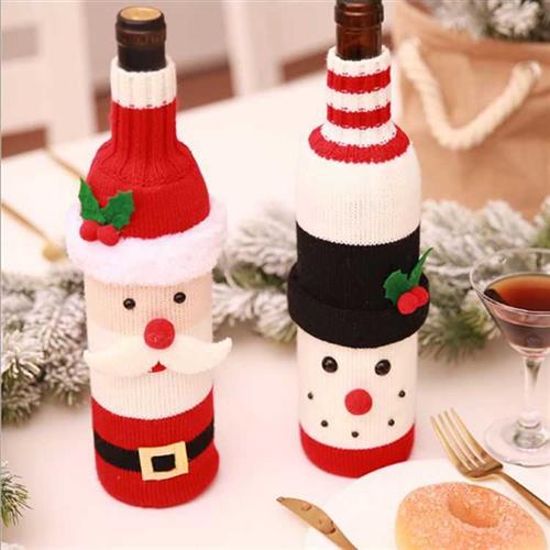 圣诞创意礼品包装圣诞卡通针织酒瓶套摆拍道具红酒立体装饰套