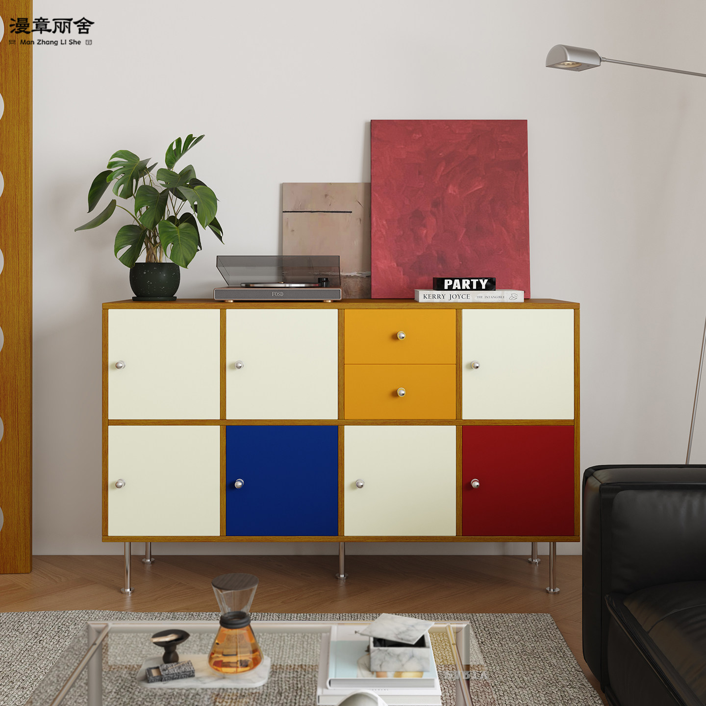 包豪斯风餐边柜拼色储物收纳柜靠墙一体玄关柜电视边柜格子储物柜,住宅家具,餐边柜,淘宝优惠券,粉丝福利购,淘宝优惠卷