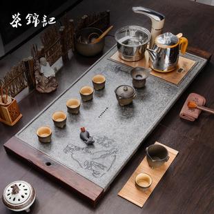 电磁炉一体简约石茶台 茶锦记乌金石茶盘家用整块功夫茶具套装