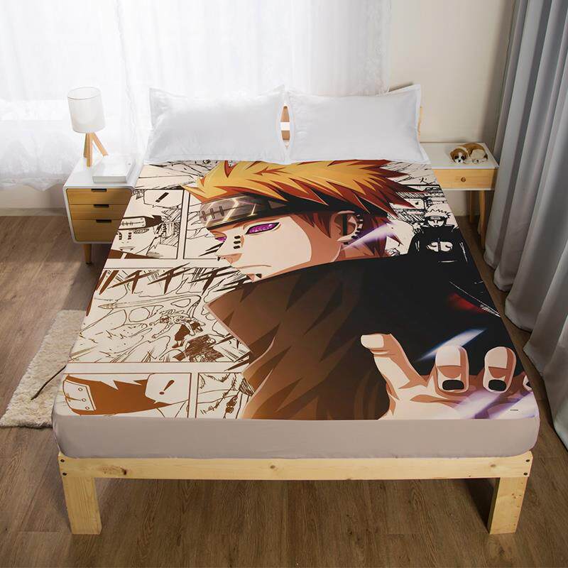 二次元DIY定制床单火影忍者床罩单件鸣人宇智波鼬卡通动漫床笠