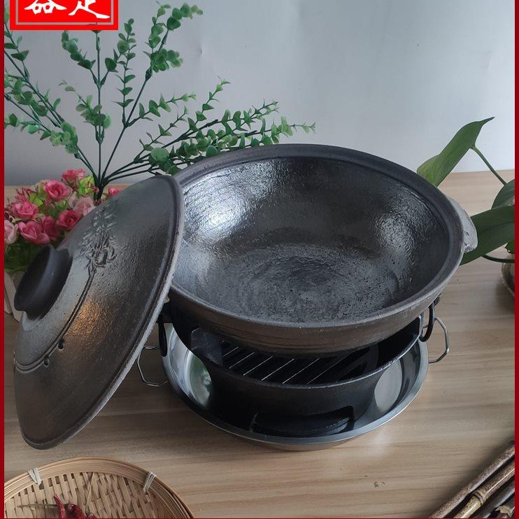 平定黑砂锅传统粗陶煲仔饭专用土砂锅家用双耳小沙煲广东老式浅瓦