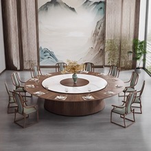 现代极简酒店轻实木板电动餐桌大圆桌别墅会所餐厅大理石宴会桌椅