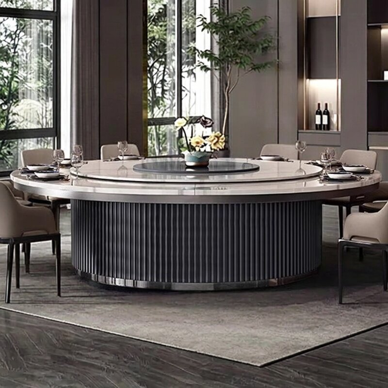 新中式酒店实木电动餐桌大圆桌现代餐厅轻奢简约火锅桌宴会餐桌椅