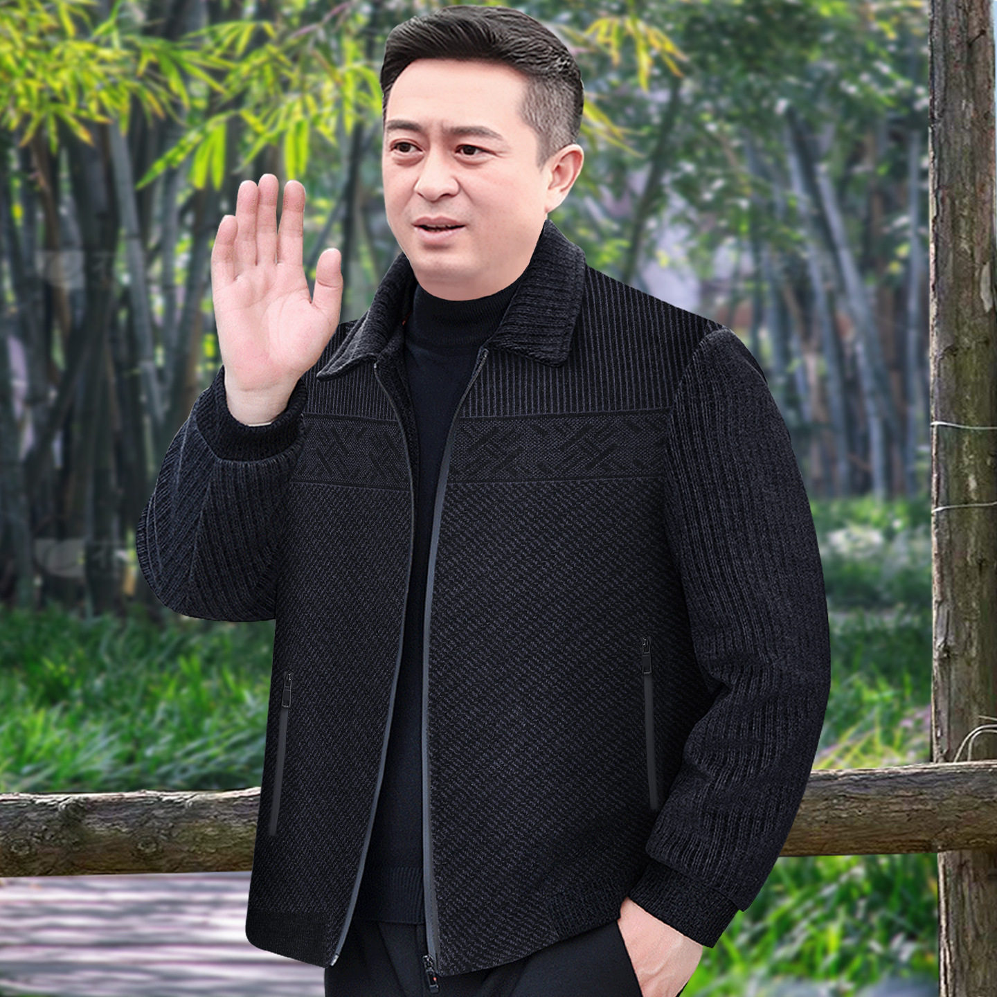 爸爸春装外套中老年男士夹克