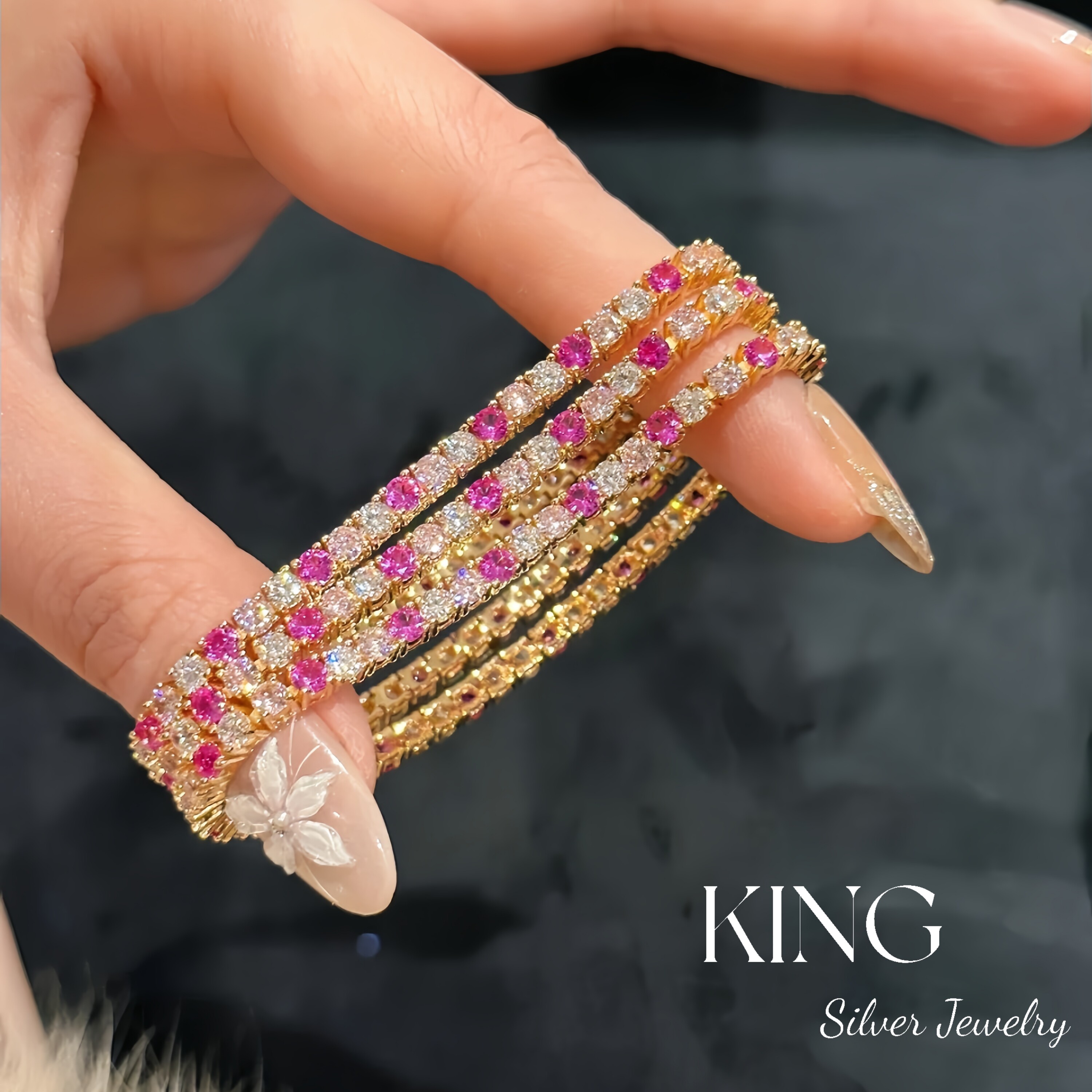 king银饰珠宝渐变蜜桃钻石手链