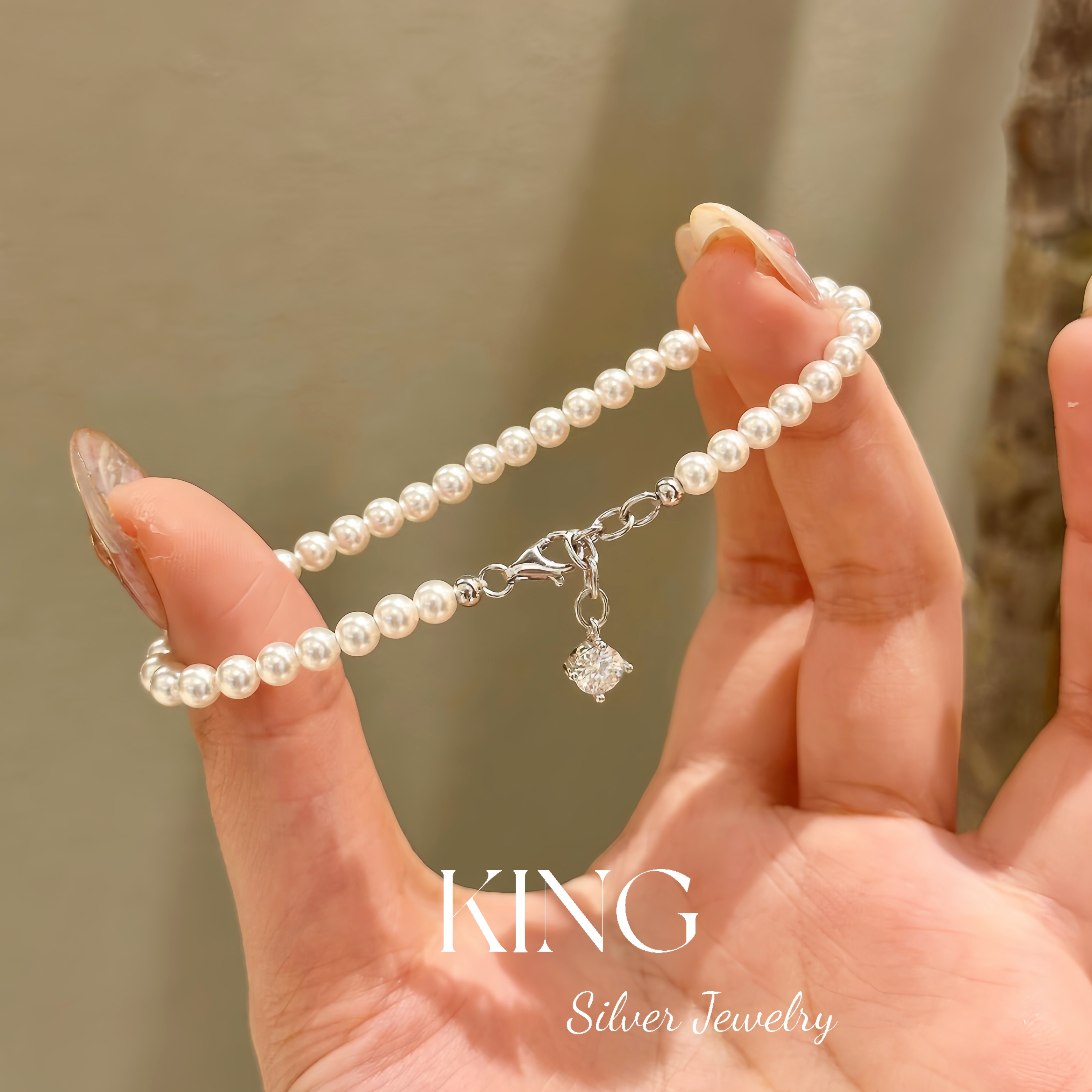 king银饰人工珍珠925银百搭手链