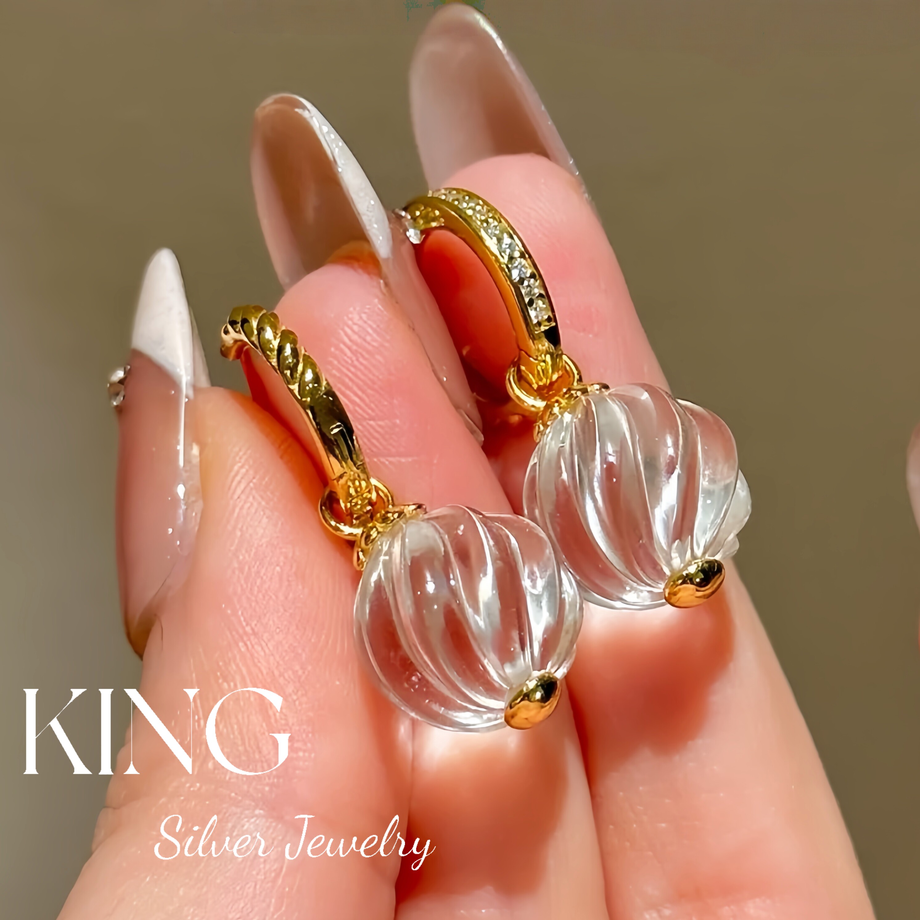 king银饰珠宝S925银漩涡白水耳环