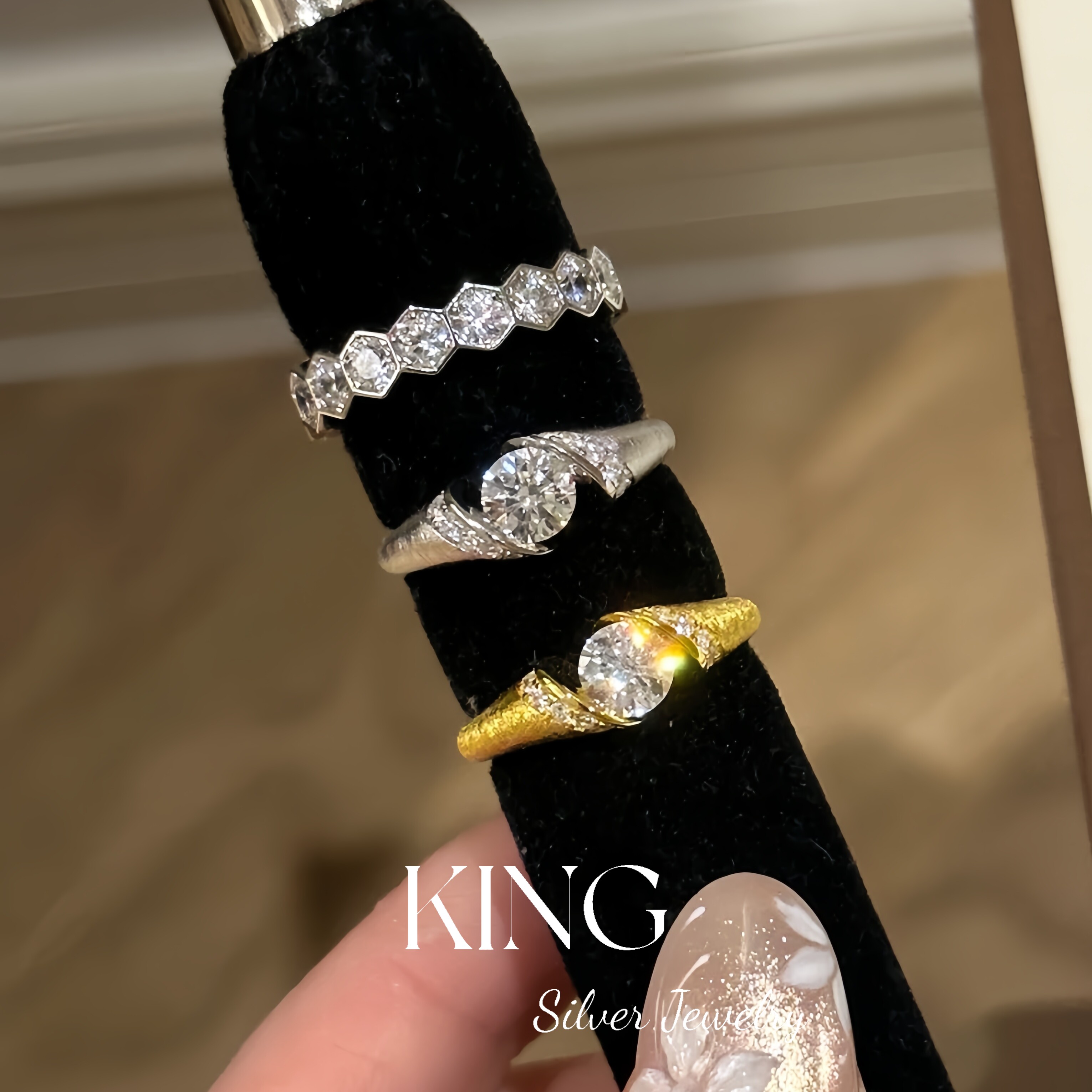 king银饰珠宝S925拉丝悬浮钻戒