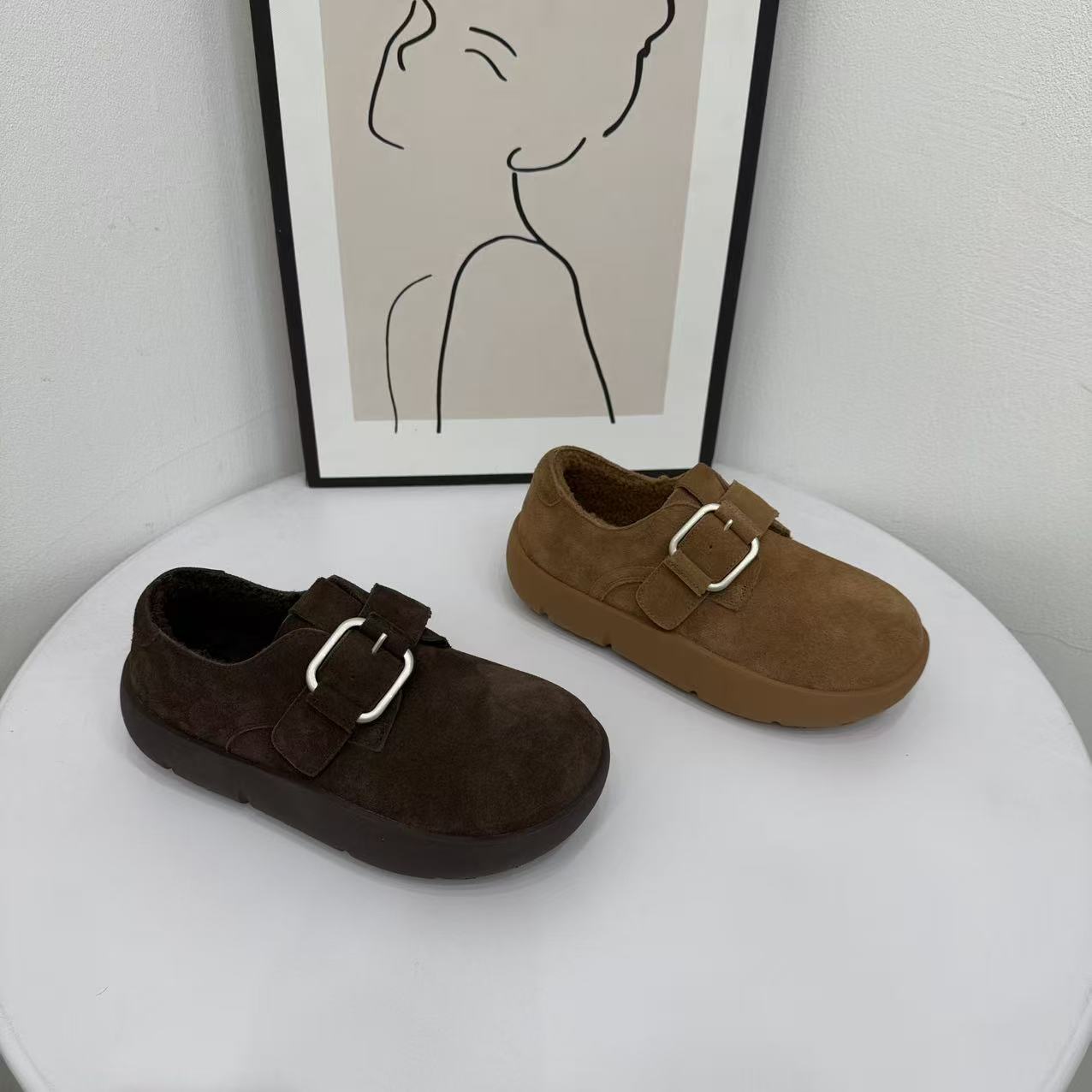 真皮厚底加绒保暖勃肯鞋女2025冬季新款日系百搭增高勃肯雪地棉鞋