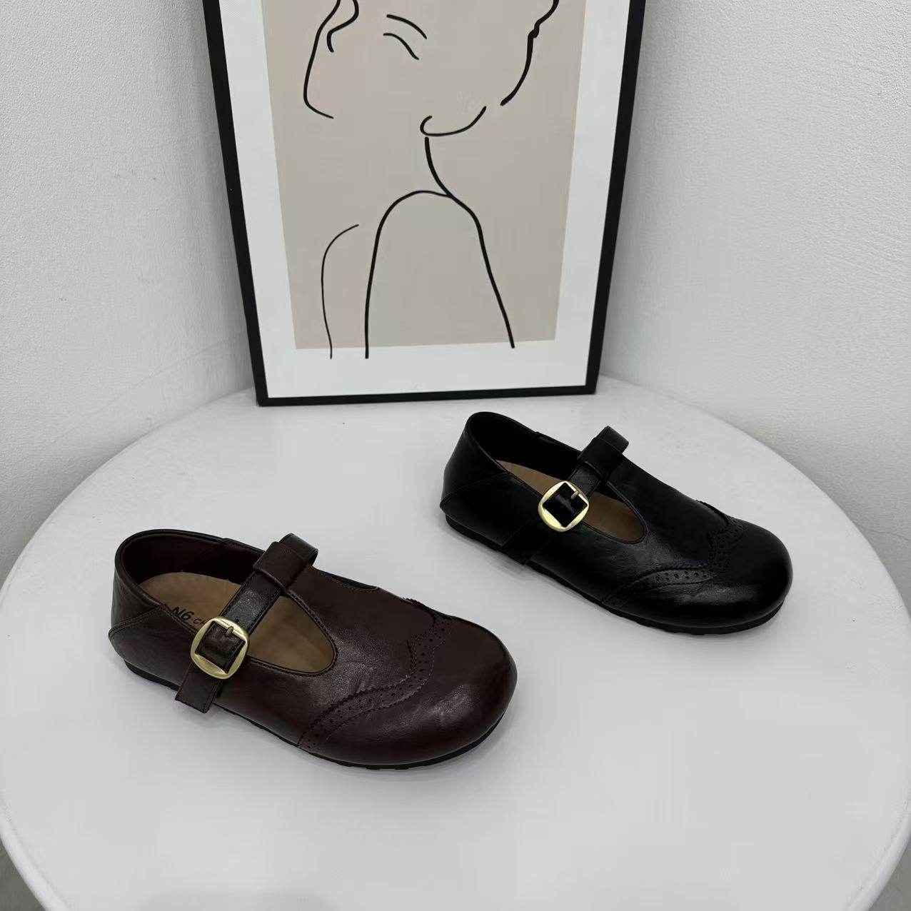 复古风布洛克玛丽珍鞋女 2026春季款真皮T字扣带圆头通勤百搭单鞋,女鞋,勃肯鞋/软木鞋,淘宝优惠券,粉丝福利购,淘宝优惠卷