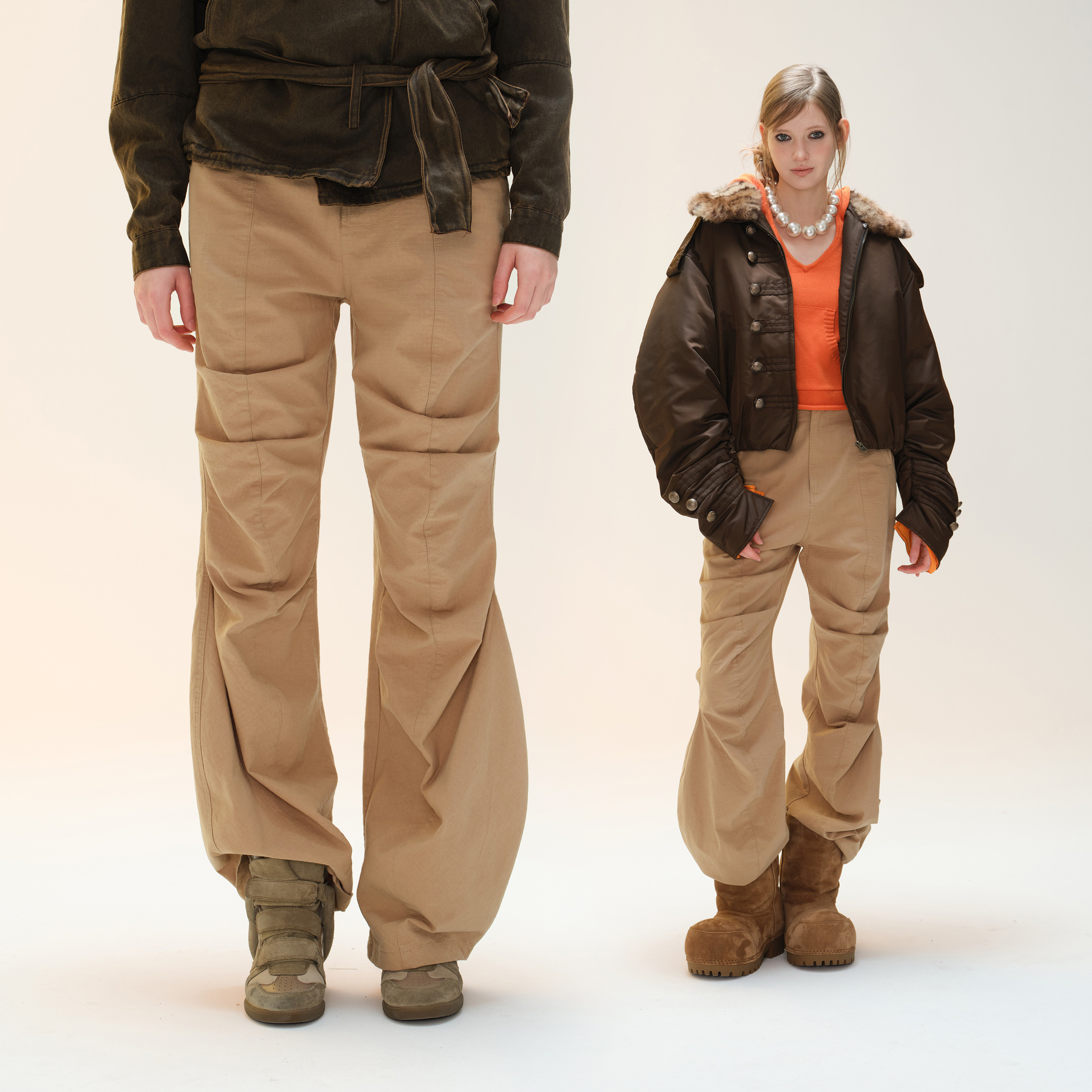 COZYDOLL【超显瘦褶皱裤】复古水洗做旧喇叭长裤女宽松直筒伐木裤,女装/女士精品,休闲裤,淘宝优惠券,粉丝福利购,淘宝优惠卷