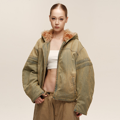 COZYDOLL斯拉夫风连帽牛仔棉服