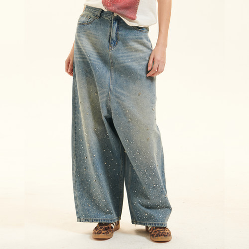 Cozydoll全棉舒适烫钻低裆牛仔裤