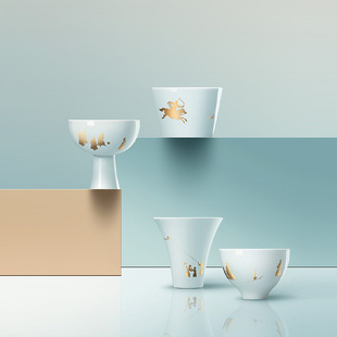 2025新款故宫文创四时有戏陶瓷杯组简约青瓷多器型喝茶杯礼装