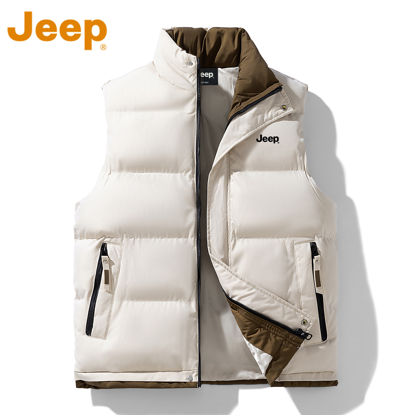 JEEP吉普美式户外棉马甲男士秋冬新款宽松立领加厚保暖高级外套男
