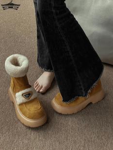 网红羊毛马丁靴厚底短靴女 百搭加绒棉鞋 新款 潮流雪地靴女2022冬季