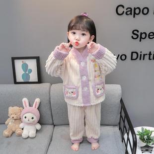 儿童新款 3岁半4女宝宝珊瑚绒家居服 婴幼儿秋冬装 分体法兰绒睡衣1