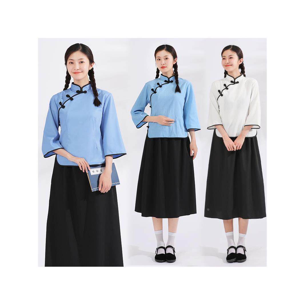 民国学生服装女复古朗诵合唱表演出套装民国风衣服五四青年中山装