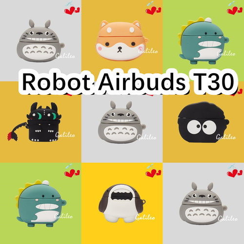适用于Robot Airbuds T30耳机套卡通纯色保护套硅胶软壳无线蓝牙耳机壳防摔情侣潮充电仓盒子