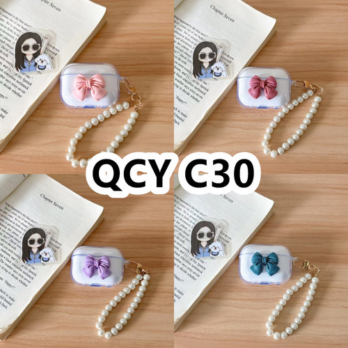 适用于QCY C30耳机套透明DIY手作蝴蝶结珍珠手串保护套防摔可爱