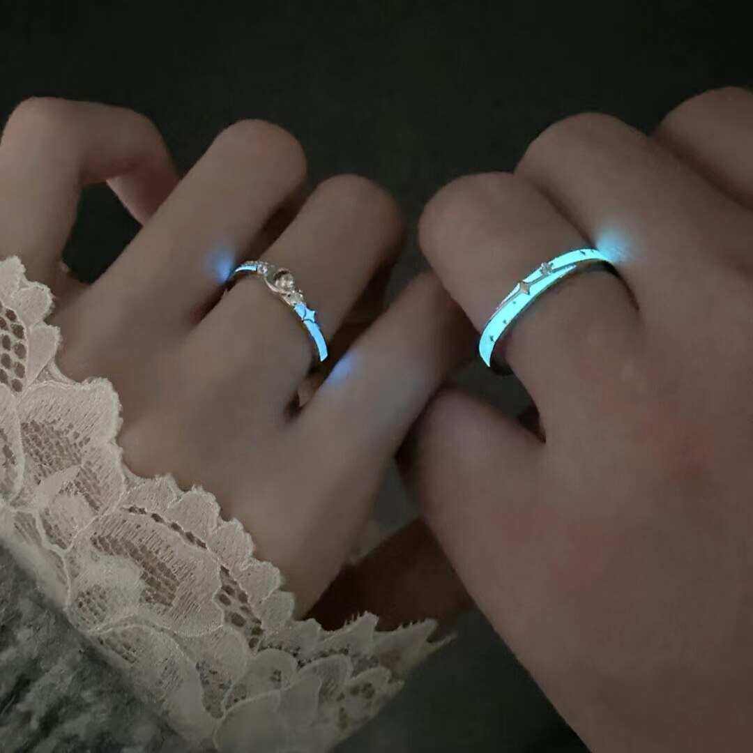 Whisper of the Night Sky: Luminous Star & Moon Couple Ring - Taobao product photo 3