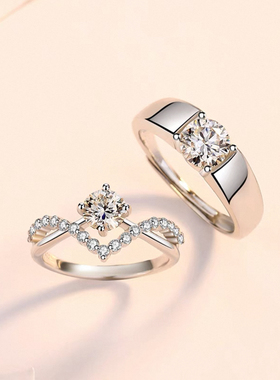 升级款仿真结婚对戒一对情侣戒指婚礼钻戒活口可以调节简约高级感