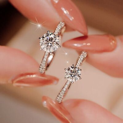 新款高档一克拉微镶婚戒一对