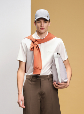 [凉感天丝]LNG2024夏季新休闲通勤简约商务百搭翻领短袖衬衫男