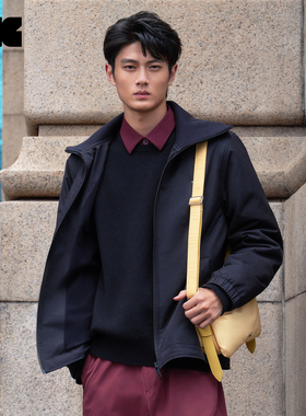 LNG宽松休闲口袋拉链夹克两翻领加绒棉外套男款SDCD013