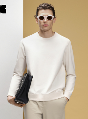 LNG2024早春新款针织混纺罗纹长袖圆领宽松休闲套头卫衣男SCDA004