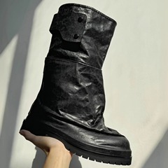 暗黑龙骑士皮靴中筒机车靴男大头朋克高帮靴424马丁靴复古工装靴