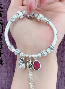 爆款足银999大吉大利弯管纯银手链原创设计气质轻奢款首饰送妈妈