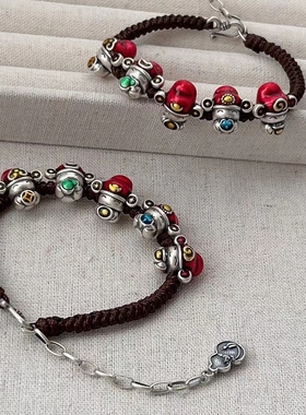 原创新款足银999五路财神手链烤蓝工艺高颜值春节爆款手链送朋友