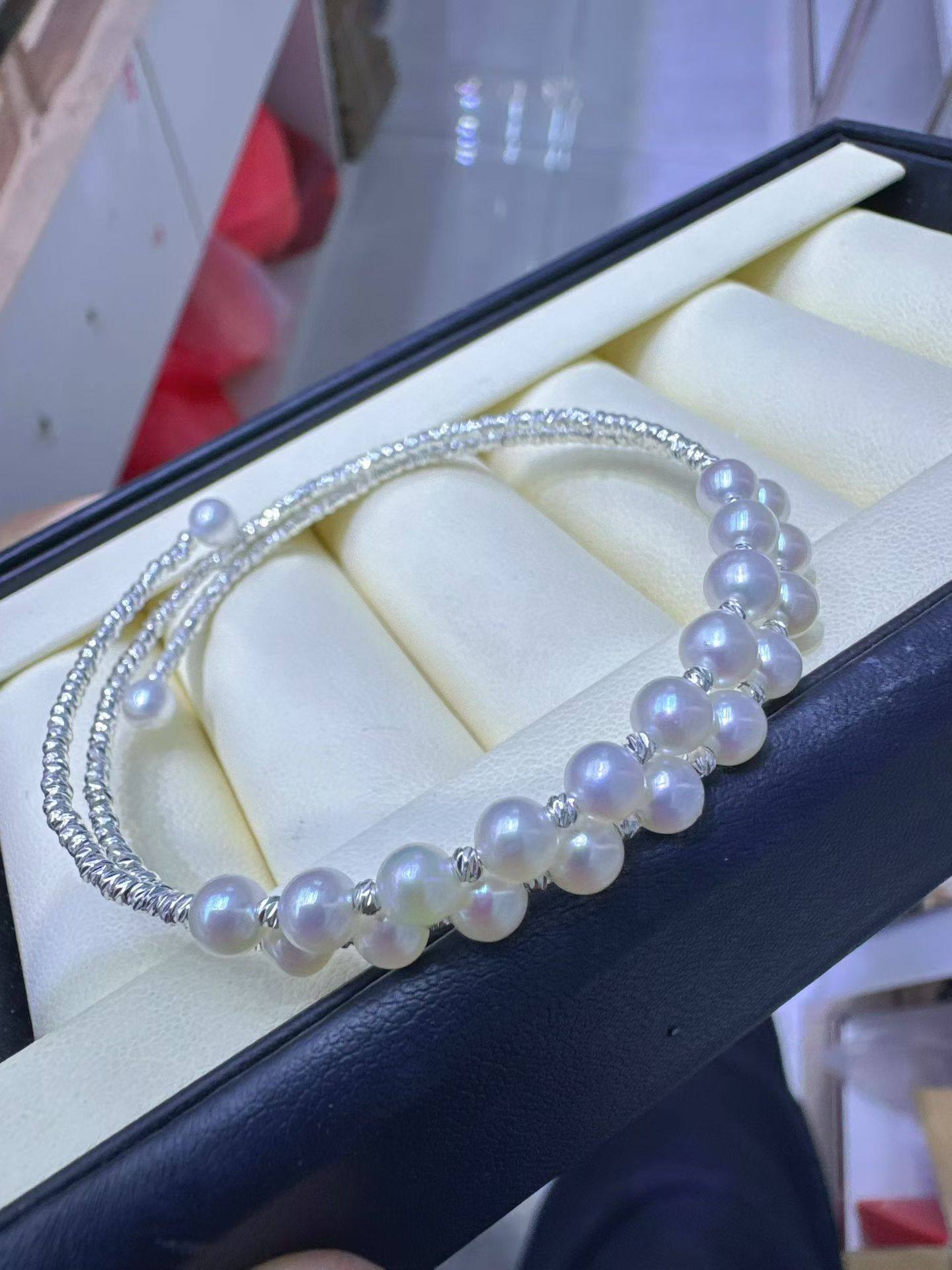 新款4-5mm天然淡水珍珠双圈手镯天然正圆无暇原创设计送朋友礼物,饰品/流行首饰/时尚饰品新,手链,淘宝优惠券,粉丝福利购,淘宝优惠卷