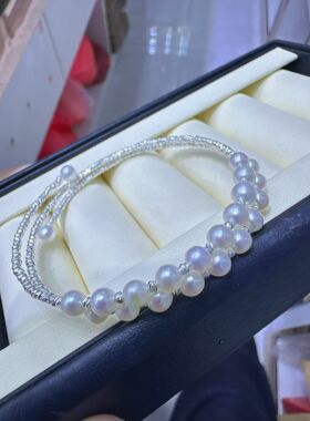 新款4-5mm天然淡水珍珠双圈手镯天然正圆无暇原创设计送朋友礼物