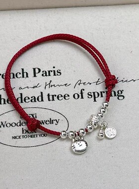 新款925纯银小猫咪红绳手绳女款小众设计手串招财纳福本命年手链