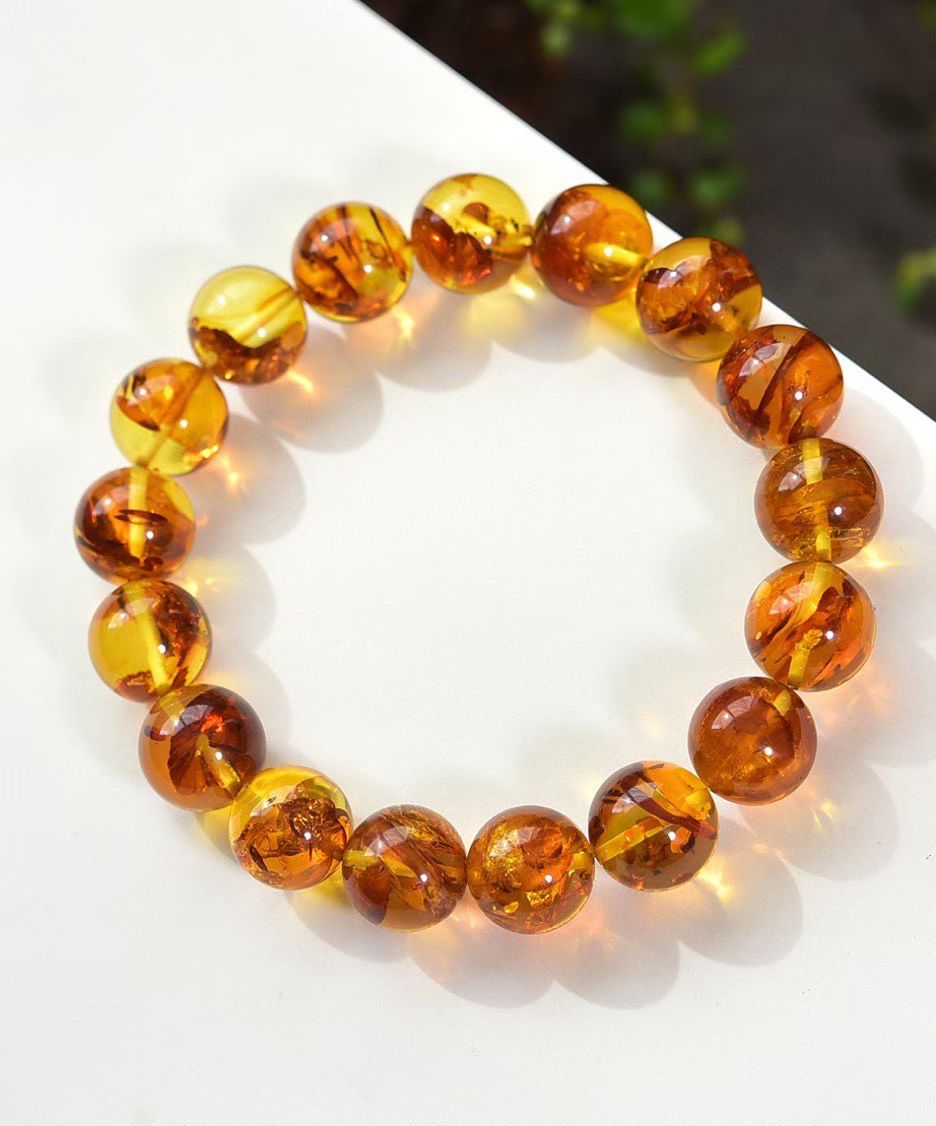 新款天然花珀手串琥珀金花蜜蜡手串简约百搭送女友礼物